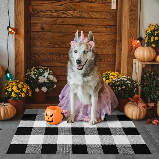 Buffalo Plaid Outdoor Rug 2x3 Cotton Woven Rug Black and White Checkered Rug Washable Front Porch Rug Fall Layered Door Mats Carpet for Indoor Outdoor Entryway Farmhouse Decor Area Rug {2}