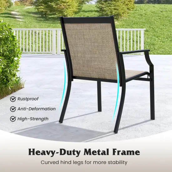 2 Piece Patio Dining Chairs with Fabric Seat and Metal Frame Suitable for Multiple Outdoor Places Brown {5}