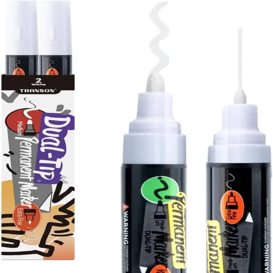 2 White Dual-tip Permanent Paint Markers Oil Based Waterproof {1}