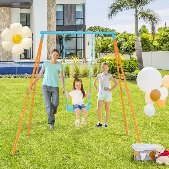 Adjustable Metal Swing Set with Stand and Seat Height 14-28 inches for Kids Orange {3}