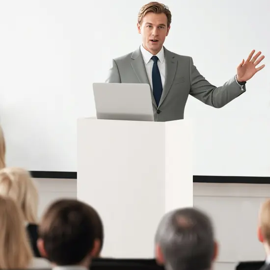 Lectern Rolling Podium Stand with 2 Storage Shelves and 4 Universal Wheels White {6}