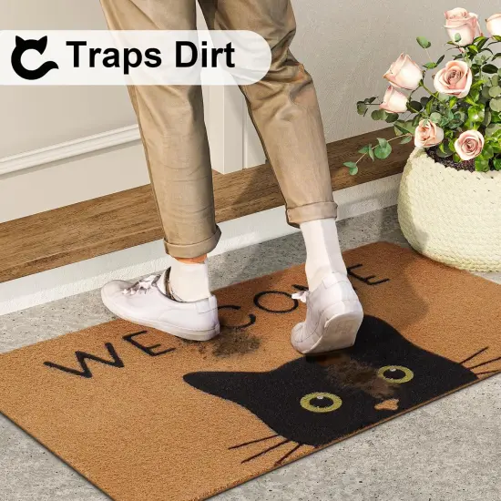 Cat Welcome Mat, Black Cat Doormat, Non-Slip Entrance Mat, Resist Dirt, 17" x 30" {4}