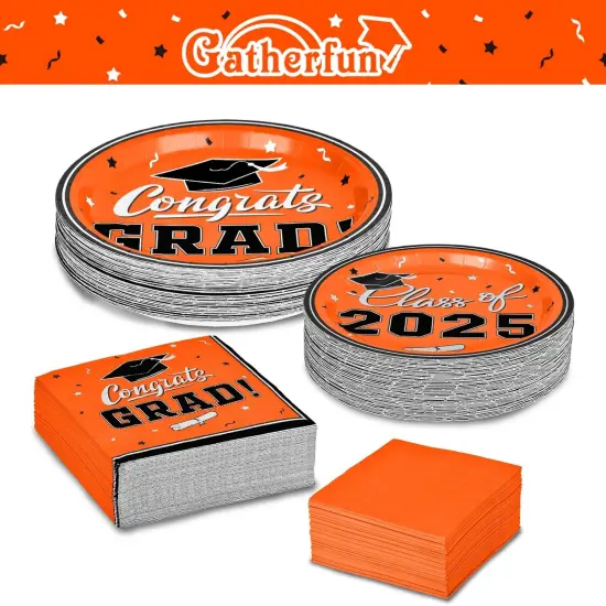 Graduation Party Plates and Napkins Graduation Party Supplies Orange Disposable Paper Plates Luncheon Napkins Cocktail Napkins for Congrats Grad Party Decorations, Serve 50 {3}