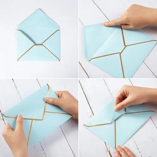 50 Pack A7 Envelopes Light Blue 5 x 7 Self-Adhesive V Flap Envelopes with Gold Border for Office, Greeting Card, Wedding, Graduation, Baby Shower, Parties, Invitations (Light Blue, 5x7) {3}
