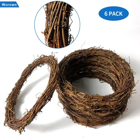 6 Pcs 10 Inch Natural Grapevine Wreaths frame, Vine Branch Wreath, Rattan Wreath for DIY Craft, Front Door Wall Hanging, Wedding and Party Decors {3}