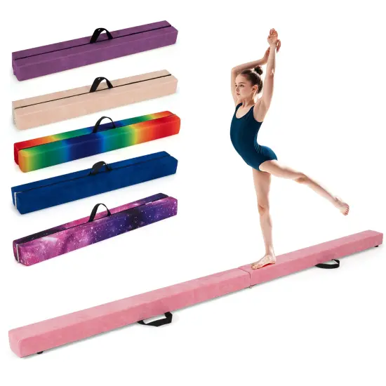 8 Feet Portable Folding Gymnastic Balance Beam with Solid Wood Base Ideal for Walkover or Cartwheel Light Pink {3}