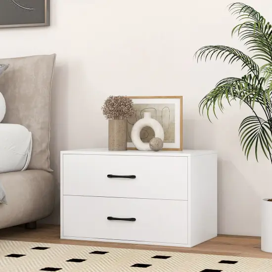 Stackable Horizontal Storage Cabinet Dresser Chest 2-Drawer and Handles ideal for Study or Closet, Bedroom White {2}