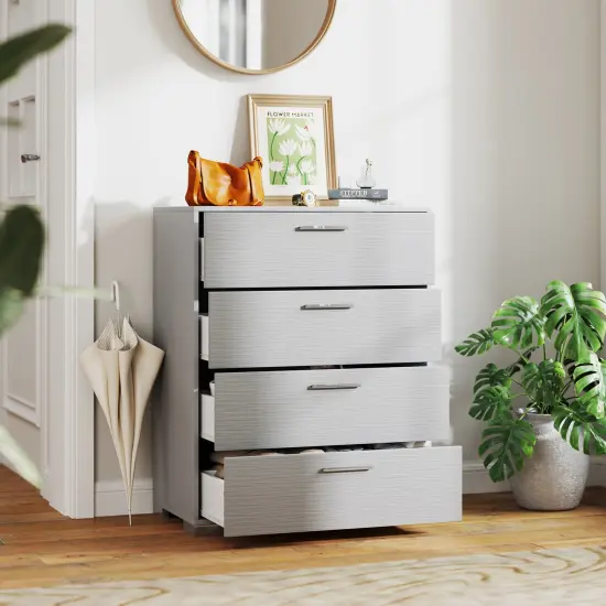 Engineered Wood Dresser with 4 Drawers Storage Cabinet, Metal Legs and Modern Design Gray {3}