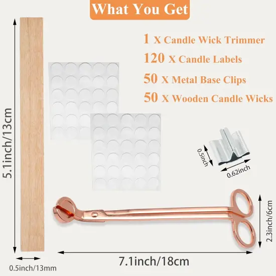 100pcs Wooden Candle Wicks 5.1 x 0.5 Inch, Smokeless Cherry Wood With Metal Clips and Glue Dots, Includes Wick Trimmer, Perfect for Candle Making Kit and Soy Wax Candlemaking {2}