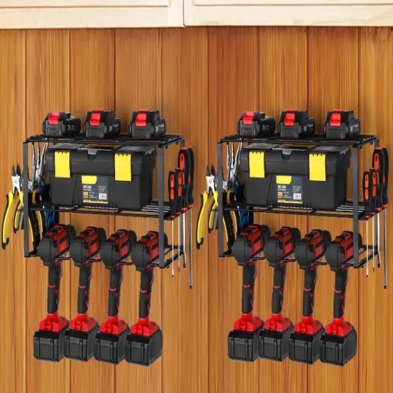 2-Pack Heavy Duty Power Tool Organizer Wall Mount &ndash; 3-Tier Metal Drill Holder Rack for Garage, Workshop, 100 lb Capacity (16.73&rdquo; x 7.87&rdquo; x 7.87&rdquo;) {5}