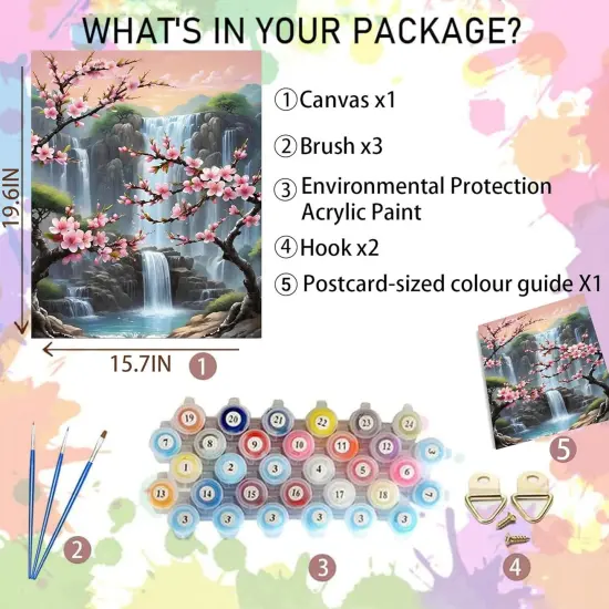 Waterfall Paint by Numbers Kit for Adults-Flowers Adult Paint by Number Kits on Canvas,Landscape Painting by Number Adult for Gift Home Wall Decor(16x20inch) {2}