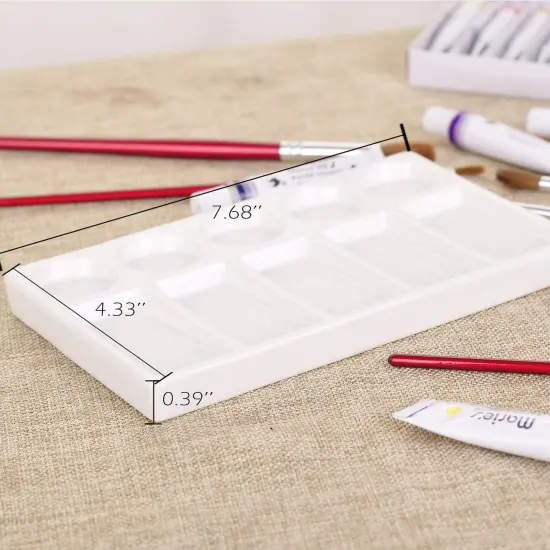 10 Wells White Rectangle Ceramic Artist Paint Palette, Porcelain Watercolor Palette, Ceramic Mixing Tray for Watercolor Gouache Painting, 7.6 inch {4}
