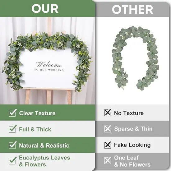 2 Pack Artificial Eucalyptus Garland with Flowers,Faux Greenery Garland Decor 5.9FT Fake Vines Hanging Spring Garlands for Bedroom Wedding Backdrop Arch Wall Centerpiece Table Outdoor Decor {5}