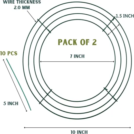Pack of 2 Wire Wreath Frame (10 Inch) &ndash; Round Metal Wreath Form for Crafts & Floral Decorations on Weddings Christmas Home Party Celebrations, Dark Green {2}