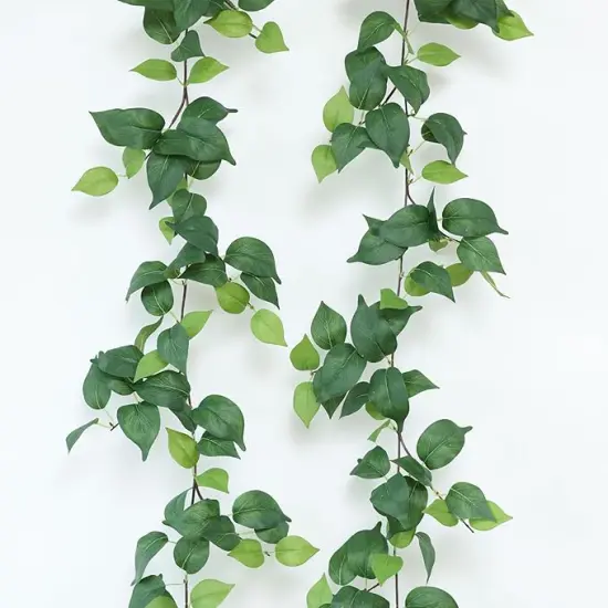 2 Strands Artificial Scindaps Vines Garland 73" Fake Vine with Silk Green Leaves Faux Hanging Plants Greenery Decoration for Bedroom Wall Party Wedding Apartment Room Decor (Scindapsus) {1}
