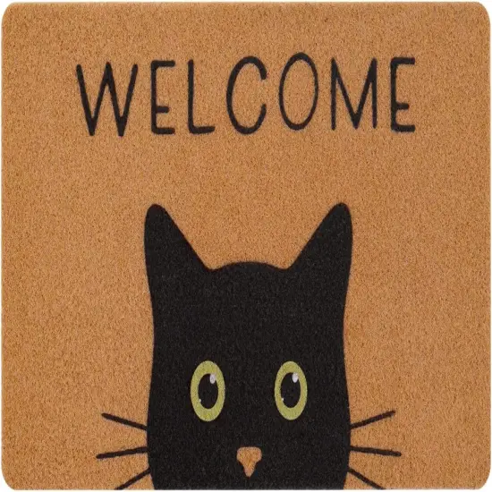 Cat Welcome Mat, Black Cat Doormat, Non-Slip Entrance Mat, Resist Dirt, 17" x 30" {1}