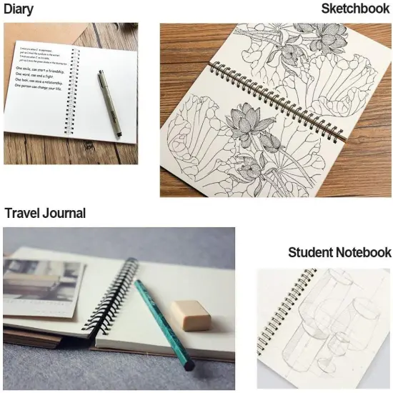 Spiral Sketch Book Large Notebook（Built-in drawing board） Kraft Cover Blank Sketch Pad Wirebound Sketching for Drawing Painting 8.6x11.4-Inch (1 Pack) 200 Pages, 100 Sheets {3}