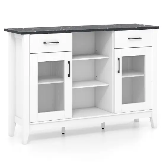 Sideboard Buffet Cabinet with 3 Open Cubes and 4 Adjustable Shelves Ideal for Home Appliances or Decorations White {3}