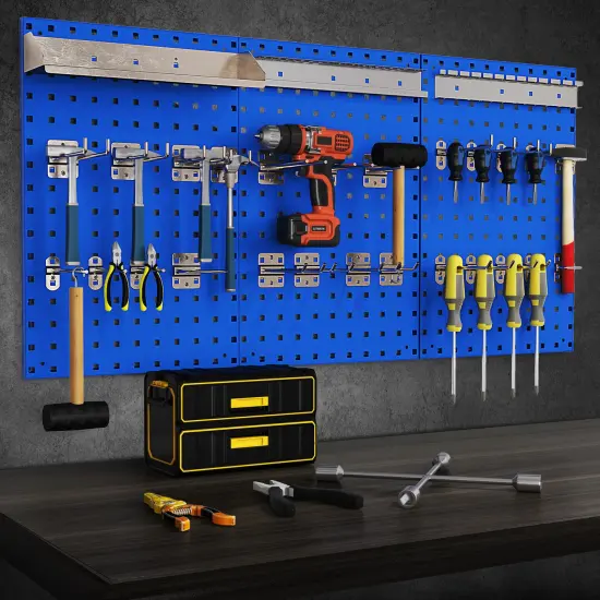 28 Pieces Wall-Mounted Pegboard Kit with 2 Storage Shelf Ideal for Garage Workshop Navy {2}