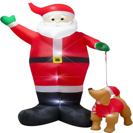 12 Foot Inflatable Christmas Santa Claus with Dog Outdoor Decoration LED Lights Blow up Santa Claus for Lawn Garden Christmas Party Holiday Decor Easy Setup and Storage {1}