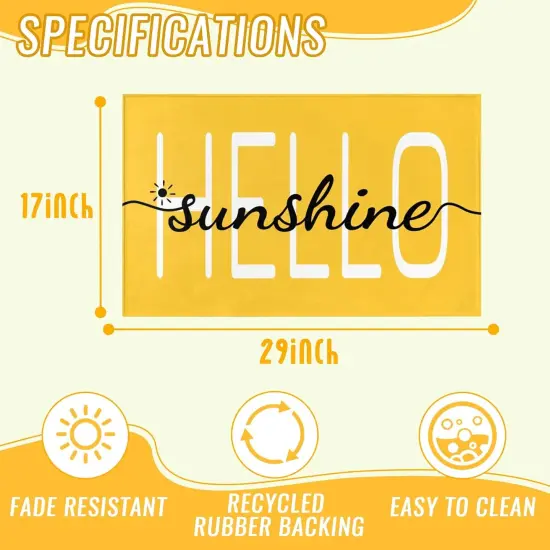 Hello Sunshine Door Mat Summer Doormat 17 X 29 Inch Yellow Doormat Decorative Entrance Mat Non-Slip Rubber Backing Floor Mat Washable Seasonal Welcome Rugs for Indoor Outdoor {5}