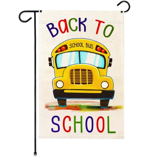 G128 Back to School Bus Garden Flag 12x18 In Double Sided Back to School Yard Garden Lawn Decoration {1}
