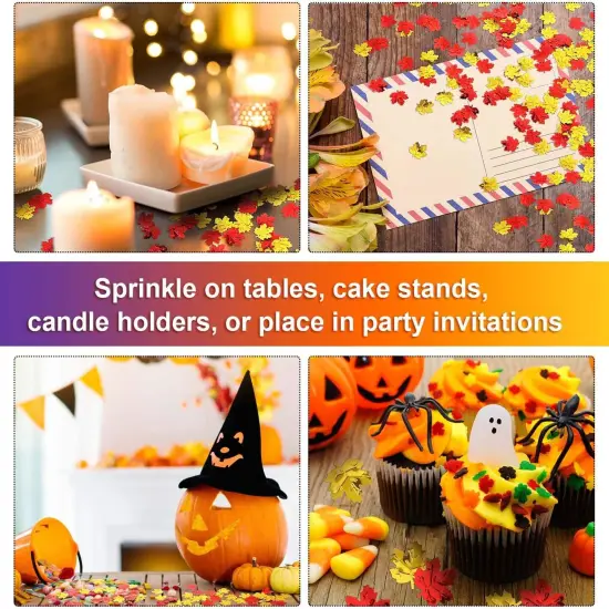 600 Pcs Fall Thanksgiving Confetti Maple Leaf Table Scatter Foil Confetti {2}
