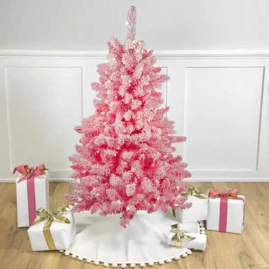 Northlight 4' Pre-Lit Flocked Pink Pine Slim Artificial Christmas Tree - Clear Lights {1}