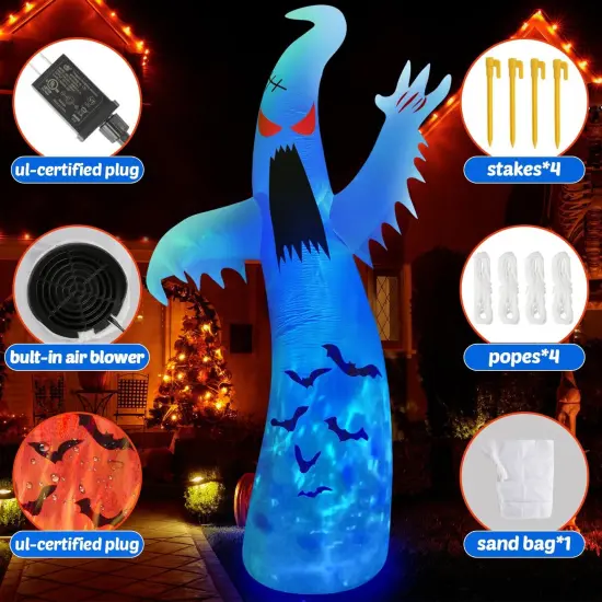 12FT Giant Halloween Inflatables Ghost ,with 3-Color Rotating Flame LEDs {3}