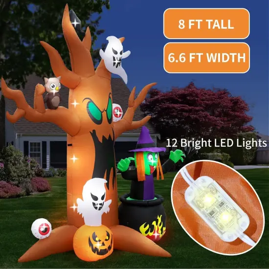 8FT Halloween Inflatables Tree Outdoor Decor with Inflatable Ghost Witch {2}