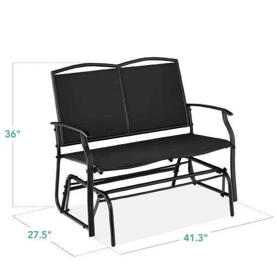 2 Seat Mesh Patio Loveseat Swing Glider Rocker with Armrests Black {2}