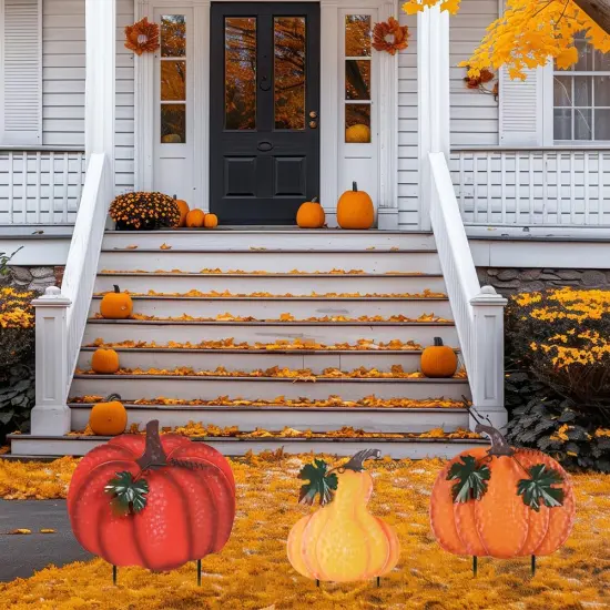 Outdoor Fall Decorations for Home, 34" Decorative Garden Stakes with 3 Stacked Pumpkins for Fall Decor, Metal Yard Signs for Garden Home Lawn Patio Thanksgiving Decorations {2}