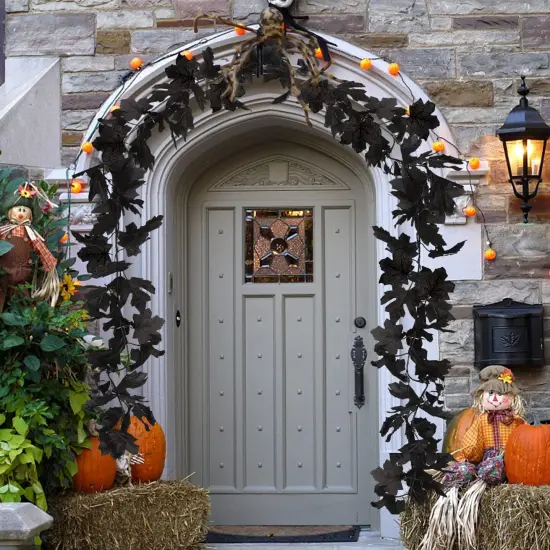 2pcs Black Maple Leaves Garland with Lights ,Halloween Maple Garland {4}