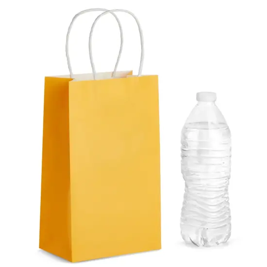 25 Pack Yellow Paper Gift Bags with Handles for Birthday Party Favors (5x3x9 Inches) {4}