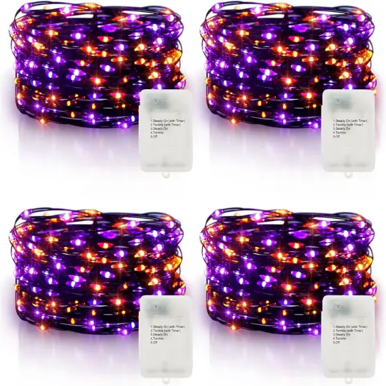 4 Pack 16.4Ft 50 LED Purple Orange Halloween Fairy Lights {1}