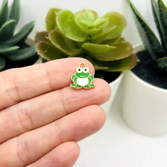 Green Sitting Frog Charms, 14x13mm {2}