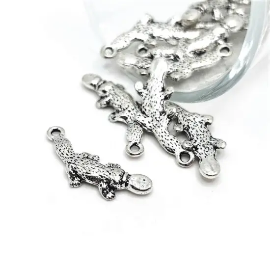 Silver Duck-Billed Platypus Charms, 10x25mm {1}