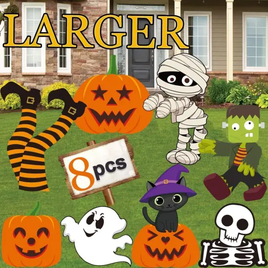 8PCS Cute Halloween Yard Stakes Halloween Garden Stake Witch {1}