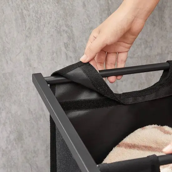 Rustic Brown and Black Particleboard and Steel Laundry Sorter with Oxford Fabric Pockets {4}