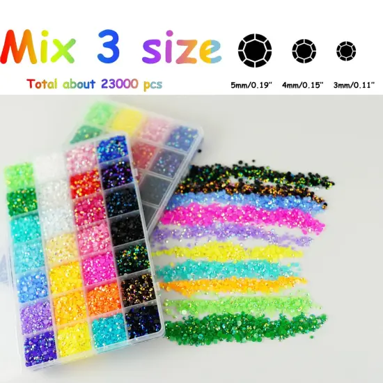 22000Pcs Mixed Size Flatback Resin Rhinestones &ndash; 3/4/5mm with B7000 Glue (28 colors) {2}