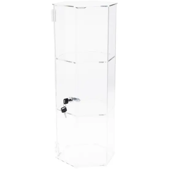 Plymor Clear Acrylic Hexagonal Locking Display Case, 2 Shelves {1}