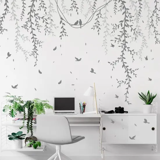 Hanging Willow Branch Wall Stickers - Grey {1}