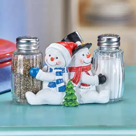 Collections Etc Hand-Painted Glass Snowmen Salt and Pepper Shakers Set {1}