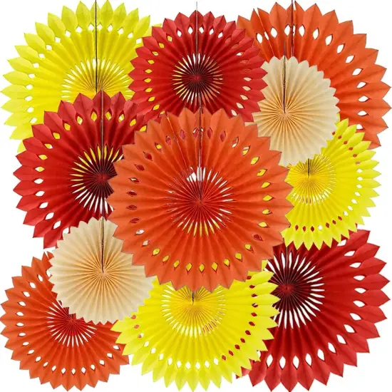 Fall Hanging Honeycomb Round Paper Fans - 11 Count {1}