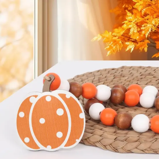 Fall Wooden Bead Garland with Tassel and Pumpkin Tag {3}