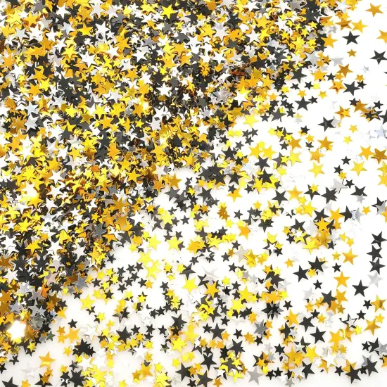 Black Gold Party Twinkle Stars Table Confetti - Glitter Sequins Confetti 60g {2}
