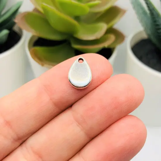 Small Antique Silver Waterdrop Embellishments, 11x8mm {2}