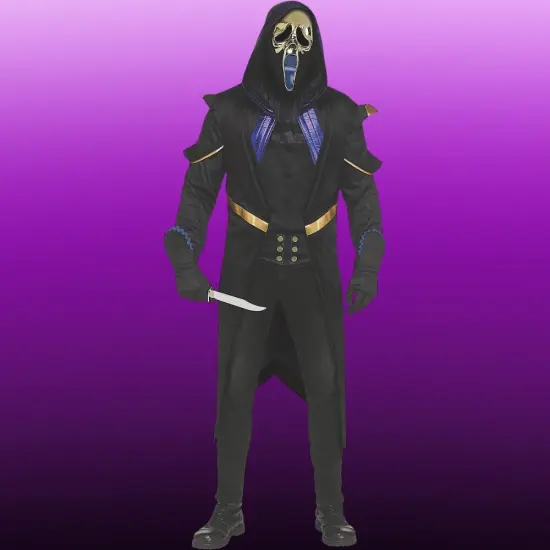 6 Feets Adults Masquerade Ghost Killer Costume with Hood and Gold Mask {3}