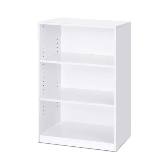 Modern Space-Saving 3-Shelf Bookcase with Adjustable Shelves for Living Room or Office Use White {5}