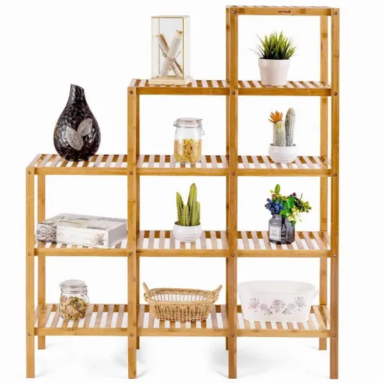 Natural Wicker Freestanding 5-Tier Shelf Rack for Plants Books or Decor Storage Organizer {4}